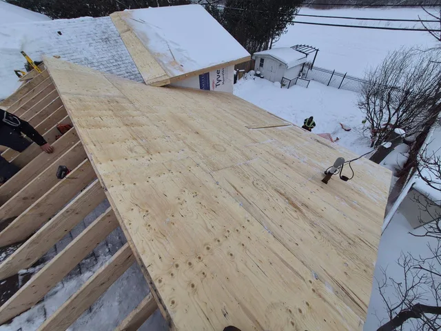 Roof sheathing installed during winter construction